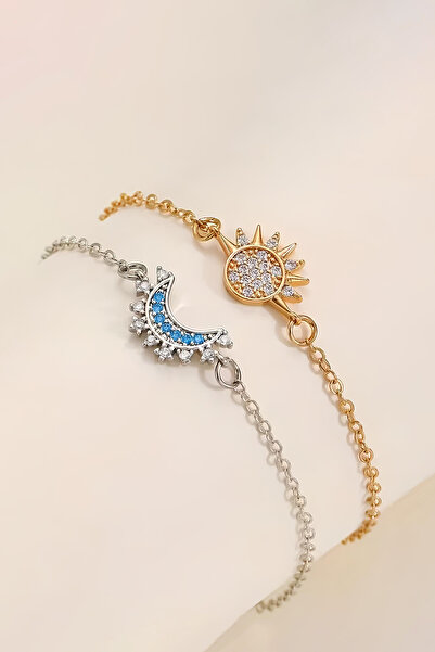 The Collection 2'li Gökyüzü Mavisi Işıltılı Güneş ve Hilal Ay Çift Arkadaşlık...