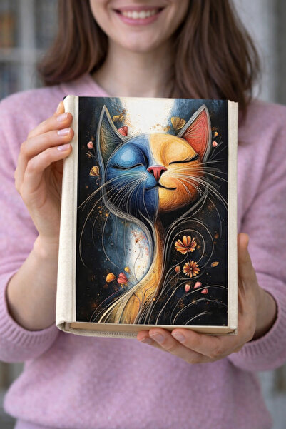 HG Home&Game غطاء كتاب من القماش بتصميم قطة - مطبوع حافظة كتب من القماش، واقي...