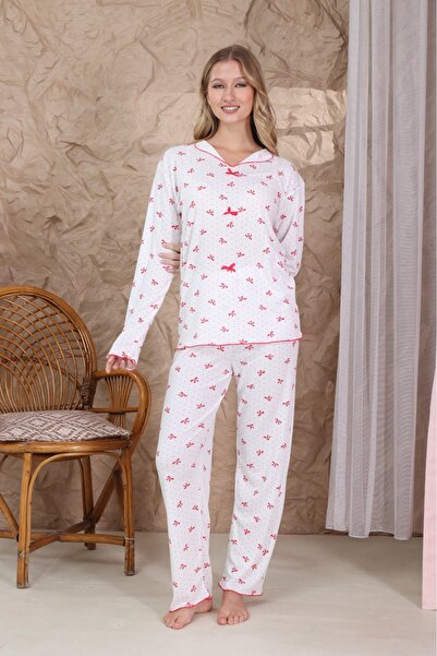 BARAY TEKSTİL Fiyonklu Kaşkorse Kumaş Kadın Pijama Takımı – Yumuşak Dokulu, U...