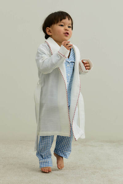 Fahhar Kids Cotton Bathrobe Dressing Gown Ecru