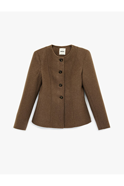 Koton Slim Fit Buttoned Long Sleeve Crew Neck Cashmere Jacket