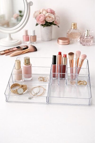 Ark كود 2046 منظم شفاف متعدد الأغراض للمجوهرات والمكياج مكون من 9 أقسام