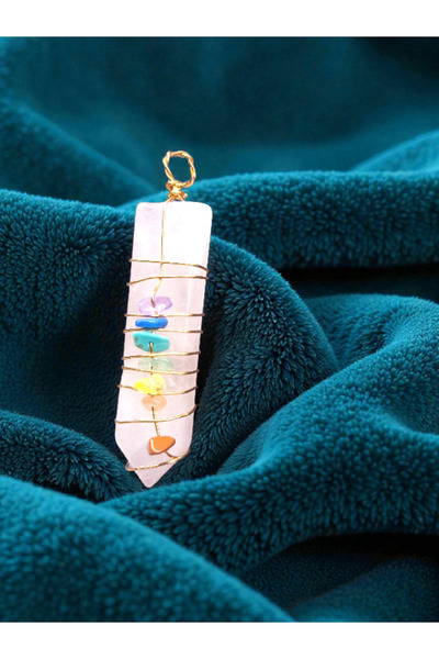 Zodyak Doğal Taş Pink Quartz Chakra Natural Stone Engraved Pendant (Certified)