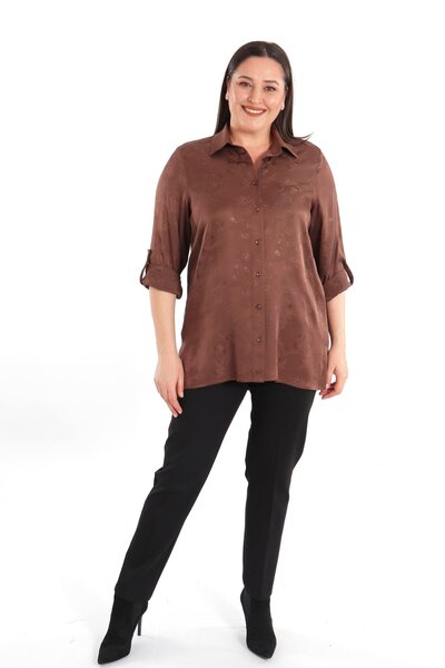 Metpoint Cămașă maro din viscoză cu model Trend42plus, mărime mare
