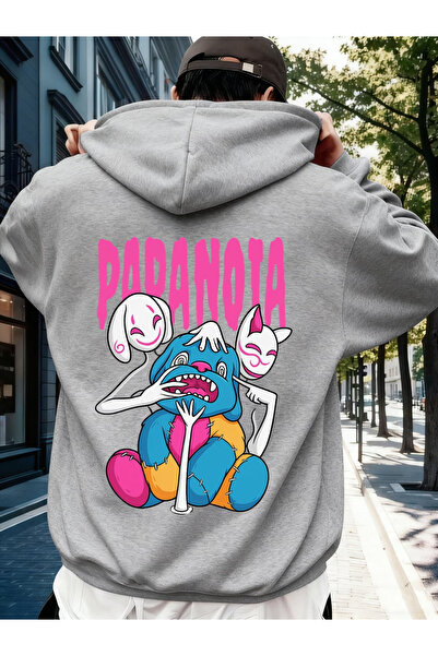 ELAN WEAR Printed Women'S/Men's Unisex Oversized Hooded Gray Sweatshirt