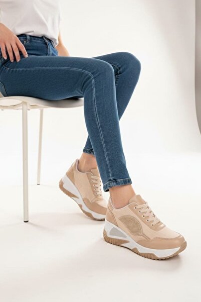 Weynes Women's Cream Skin Leaf 7 cm Hidden Heel Orthopedic Sports Shoes Wsb4110