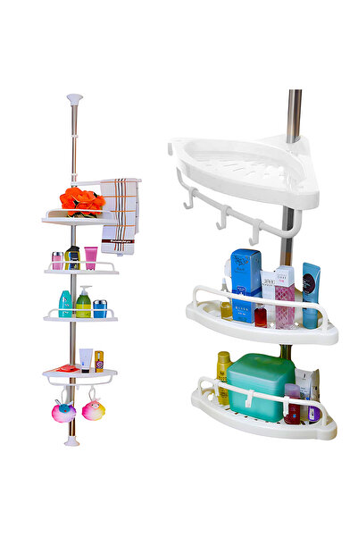 Teno ® Ъглов рафт за баня, 4 нива, държач за кърпи, кукички, регулируема висо...