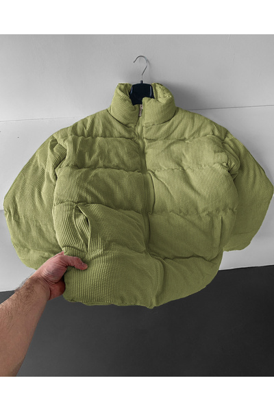 BUPPO Soluk Yeşil Oversize Fitilli Kadife Dolumlu Mont