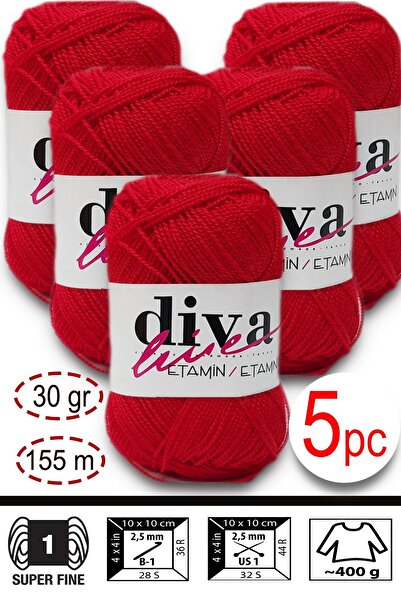 Diva İplik Etamin-İşleme Orlonu-Wayuu Șnur pentru geantă 15 Roșu (Pachet de 5)