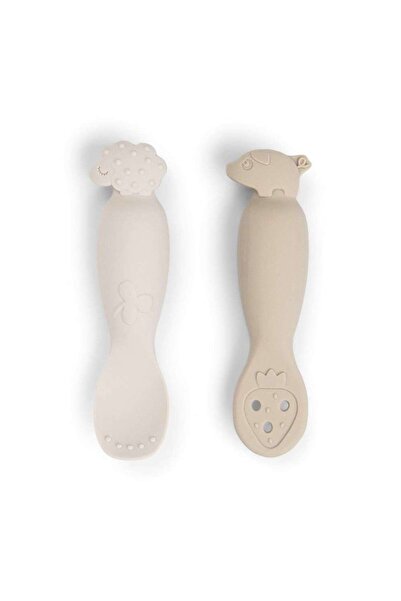 Done By Deer - Tiny Farm - 2'li Silikon Alıştırma & Püre Kaşık Seti - Bej