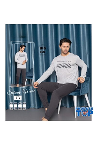 Produse.Top Men's Pajamas Gray Top and Black Pants PJB14