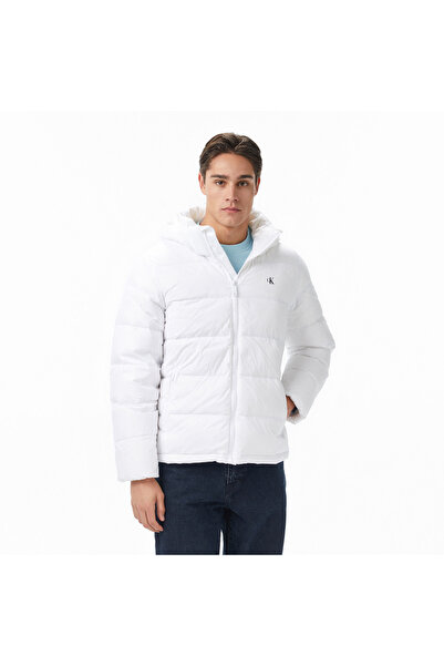 Calvin Klein Zip Off Hood Down Puffer Erkek Beyaz Mont