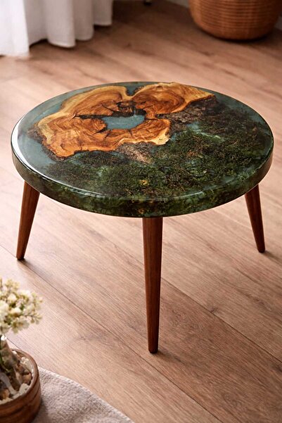 Epoxia Dizayn Epoksi Ağaç ve Çim Görünümlü Zigon Sehpa