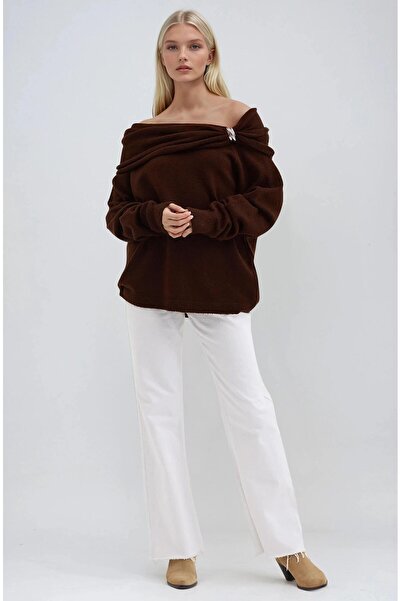 vuvutasarım Women's Accessory Detailed Madonna Collar Oversized Knitwear Swea...