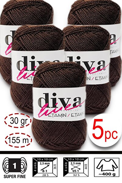 Diva İplik Etamin-İşleme Orlonu-Wayuu Çanta İpi 61 Kakao ( 5 li Paket )