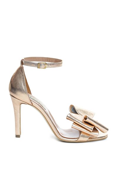 The 5th Element Women's sandals in natural leather, Gold rose, with a bow, Si...