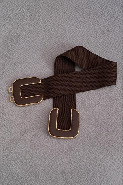 MODAM HİFA Brown Leather Covered Elastic Belt Women's Dress Belt Shirt Belt C...