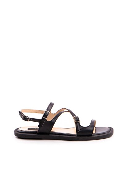 The 5th Element Women's leather sandals without heel Black Bari