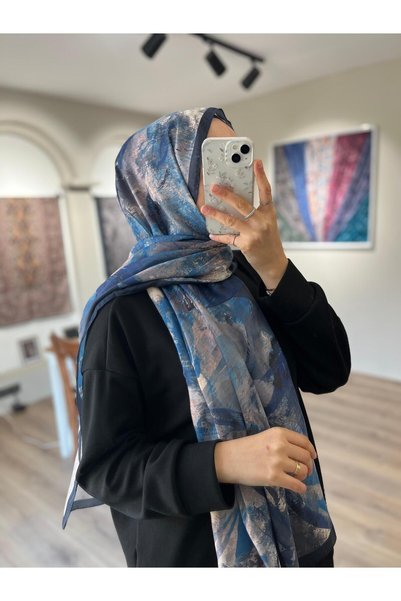 e.m ipek Patterned Soft Shawl Batik Series - Navy Blue