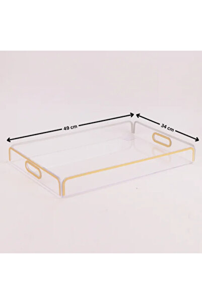 Generic صينية تقديم أكريليك - شفافة، ذهبية - 34 × 49 سم