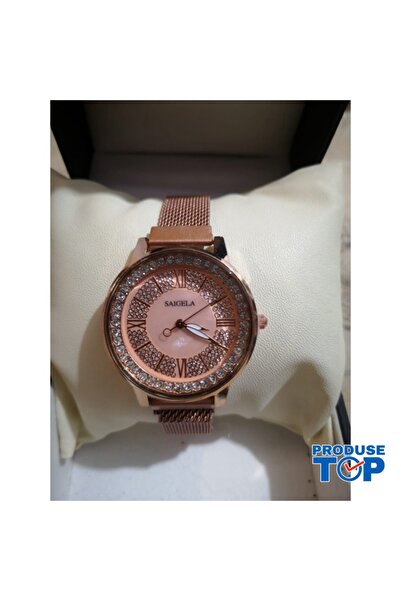 QUARTZ Elegant Women's Watch in Gold and Pink with Roman Numerals and Magneti...