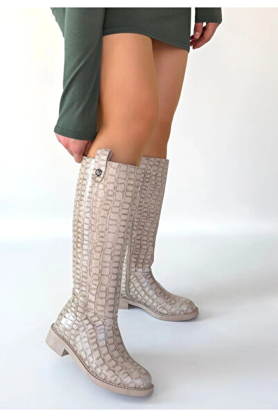 Alfanora Metta Beige Leather Patterned Boots