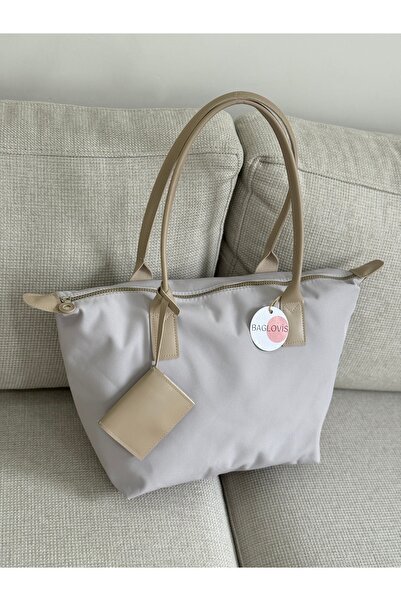 BAGLOVİS حقيبة كتف نسائية من القماش البيج مع حامل بطاقات EN42 BOY28