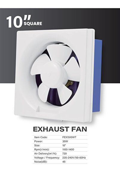 flexy 10-Inch Square Exhaust Fan FEX1510WT with Top-Grade PP Plastic, Low-Noi...