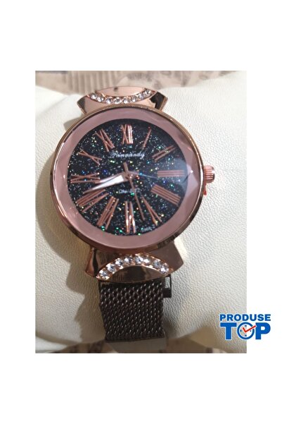 QUARTZ Casual Women's Watch with Magnetic Bracelet Brown and Glitter Dial CDQ...