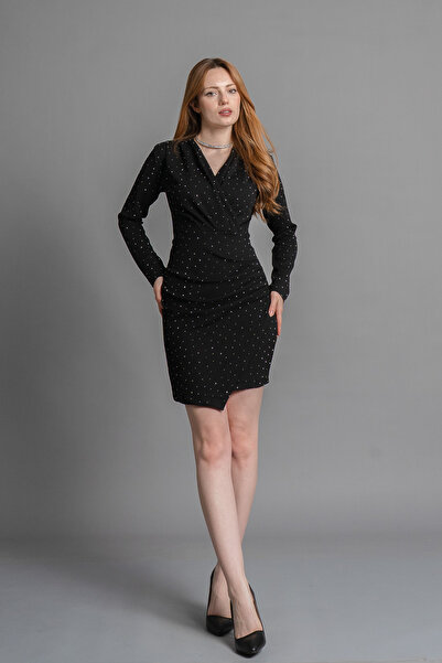 MissVina Pile Fold Detailed Stone Sparkling Dress 50361