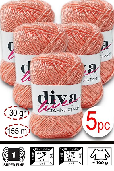 Diva İplik Etamin-Processing Orlon-Wayuu Bag String 44 Salmon (Pack of 5)