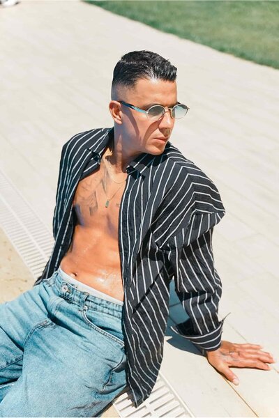 ablukaonline Men's Oversized Striped Long Sleeve Textured Shirt Black