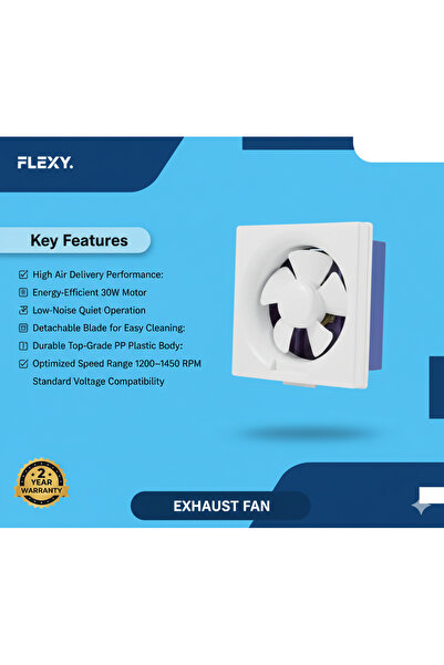 flexy 8-Inch Exhaust Fan FEX158WT with Top-Grade PP Plastic, Low-Noise Design...