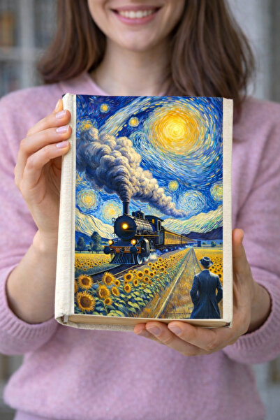 HG Home&Game Van Gogh Style Train Themed Cloth Book Cover – Printed Fabric Bo...