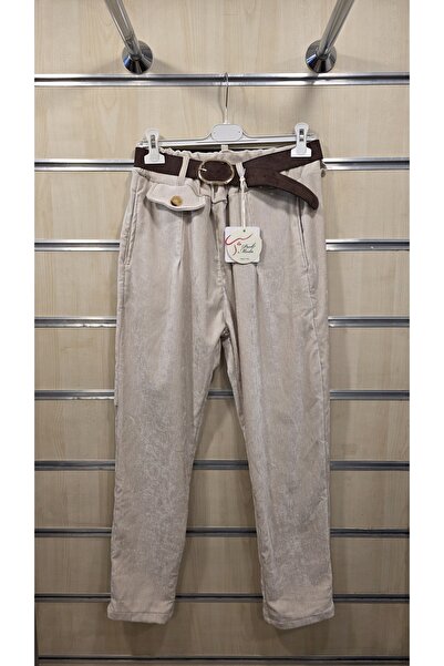 Park Moda Women's Velvet Trousers with Belt Detail