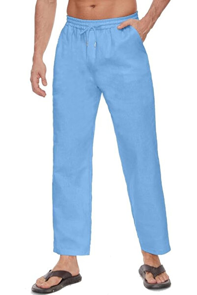 OEM Men's straight cotton pants, thin and breathable, blue S