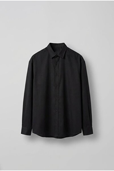 ablukaonline Men's Oversize Long Sleeve Basic Shirt Black