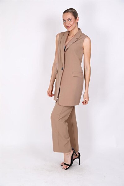 ÖNDER ÖZSOY Ceket Yaka Tek Düğmeli Uzun Tesettür Yelek & Lastikli Bol Paça Pa...