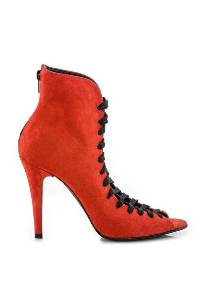 The 5th Element Women's Cut-Out Street Style Ankle Boots Red Natural Leather