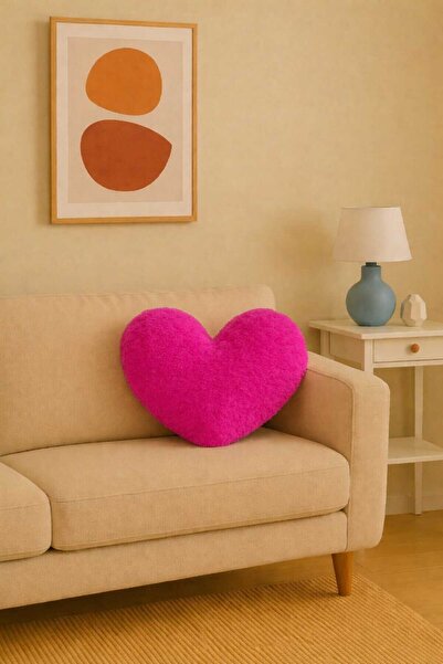 Beta Fuchsia Color Plush Decorative Heart Cushion Pillow