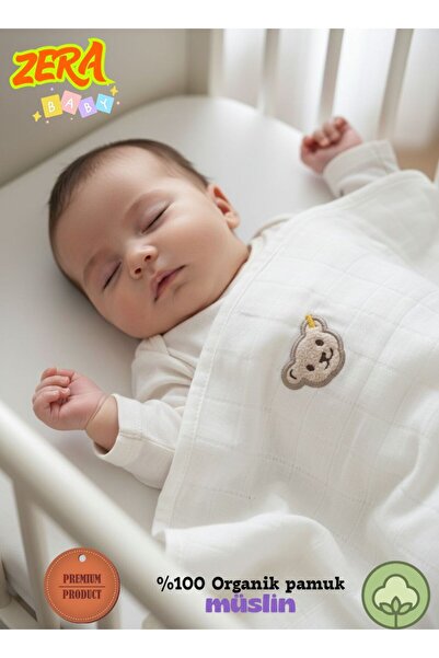 zera collection MÜSLİN Örtü- 3 lü Set Çok Amaçlı Nakışlı Müslin bez Bebek ört...