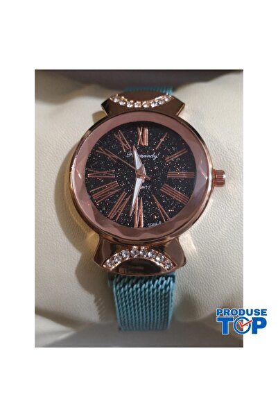 QUARTZ Casual Women's Watch with Magnetic Bracelet Turquoise and Glitter Dial...