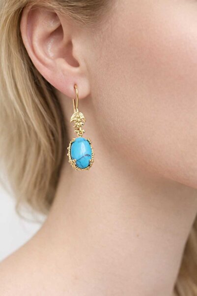 Feyz Tasarım Turquoise Earrings with Ethnic Motifs