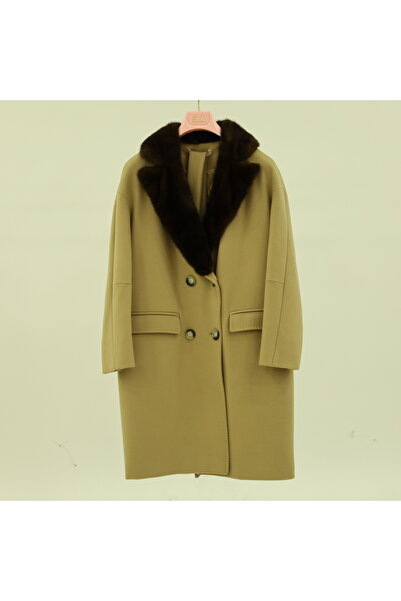 baydemir tekstil Şal Yaka Orijinal Vizon Kürklü Kaşe Kaban