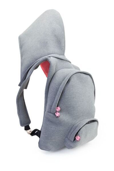 Morikukko Unisex-Adult Hooded Backpack Grey Neon Pink