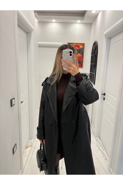 baharşahin Deri oversize trenkot