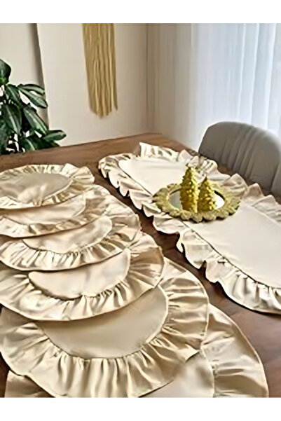 SB SizinBazar Ruffled Satin Runner & 6-Piece Ruffled Supla Set - 7 Piece Dowr...