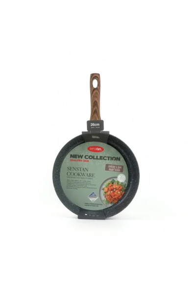 Generic Beige granite frying pan with wooden handle, single size 26 cm