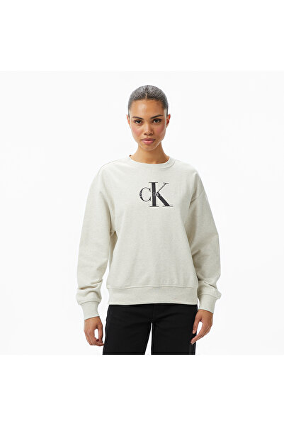 Calvin Klein Monologo French Terry Kadın Gri Sweatshirt