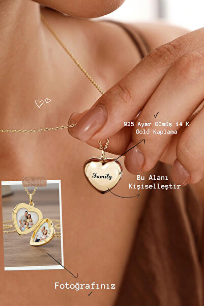 Ricco Jewellery 14 K Gold Kaplama 925 Ayar Gümüş Kişiye Özel Kalp Kapaklı Fot...